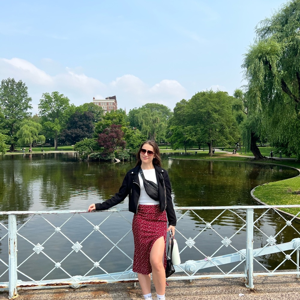 Red Floral Midi Skirt with Slit